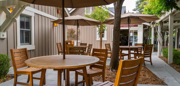 Chairs outside of Stanford West Leasing Office